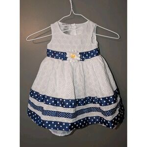 Blueberi Boulevard Girl's Size 18 Mo Sleeveless White Navy Polka Dot Dress Lined
